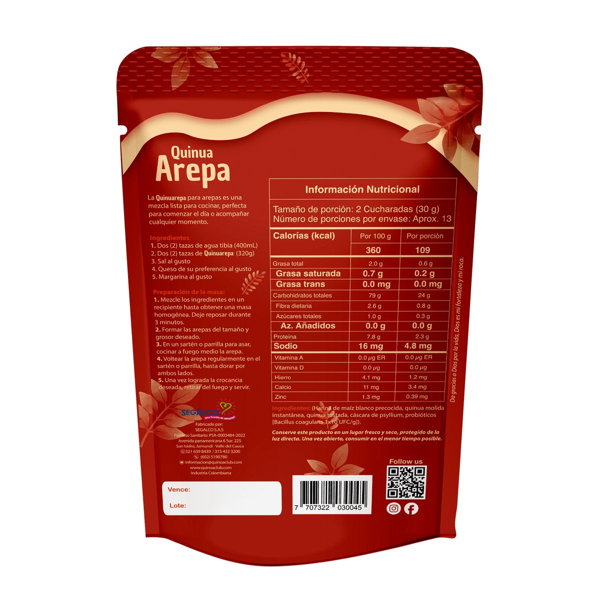 QUINOACLUB - Quinua Arepa Quinoaclub X 400gr