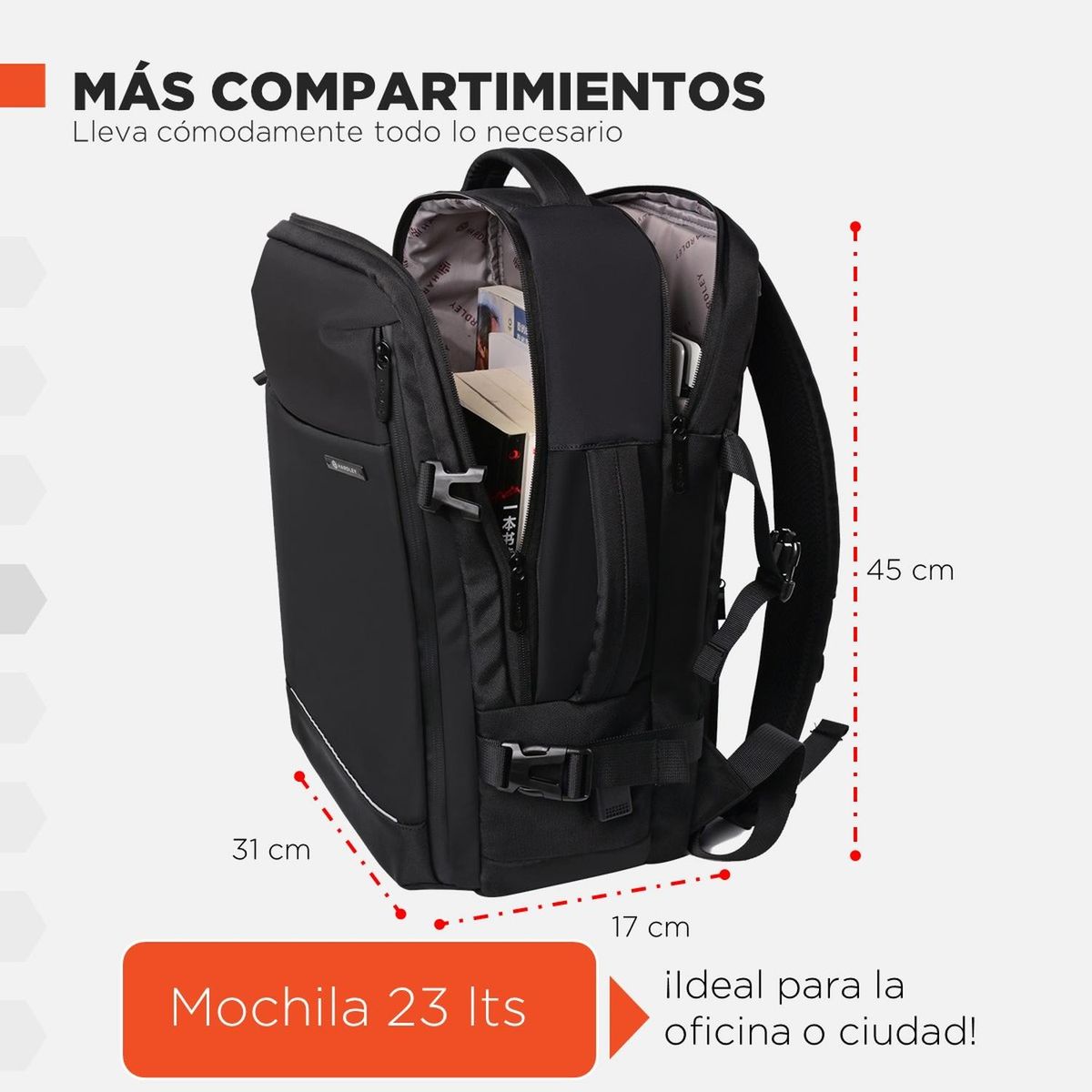 LINKON - Morral Bolso Viajero Portátil 23L Hardley Bolsillo Seguridad