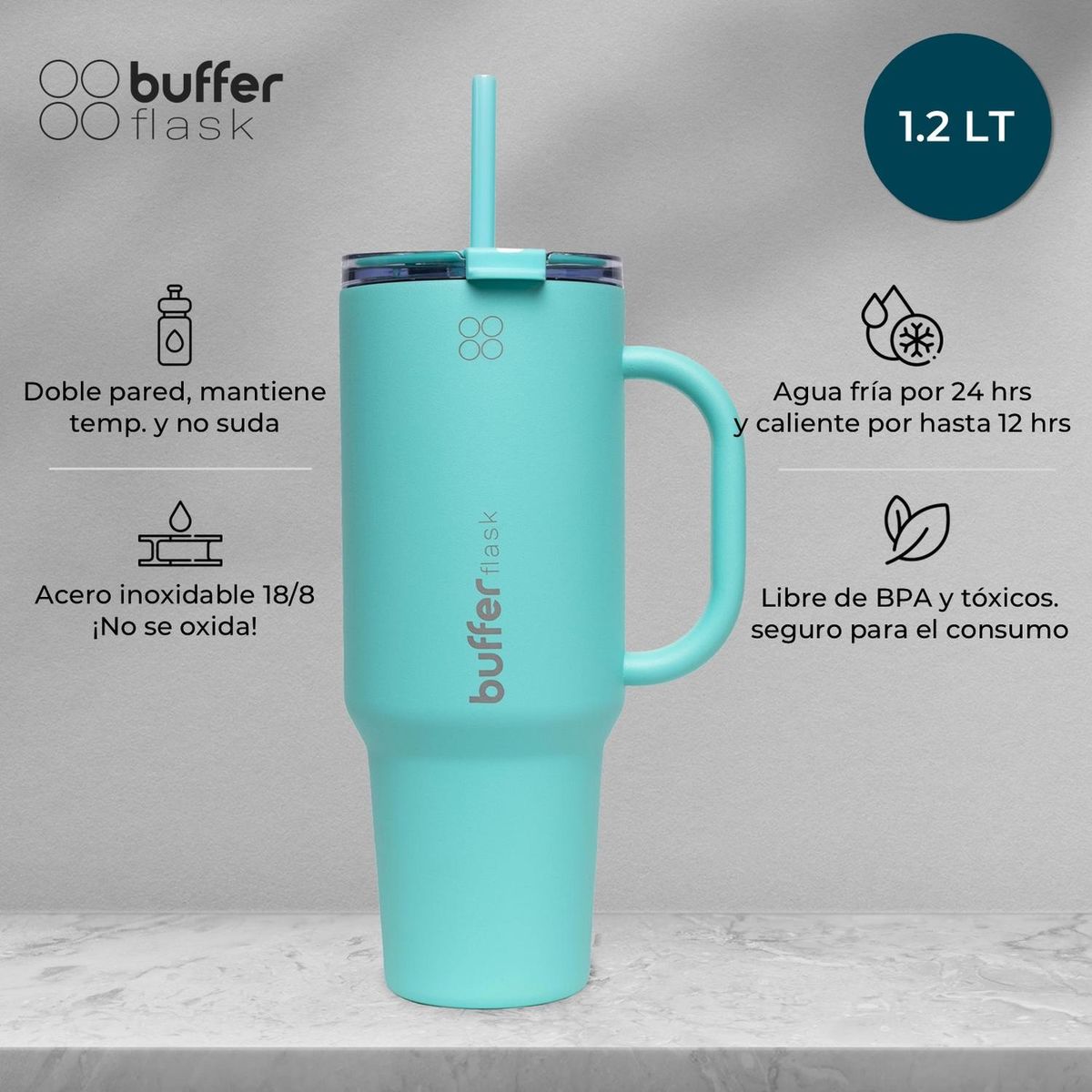 BUFFER FLASK - Termo para agua en Acero inoxidable 1,2l Buffer - Turquesa-.