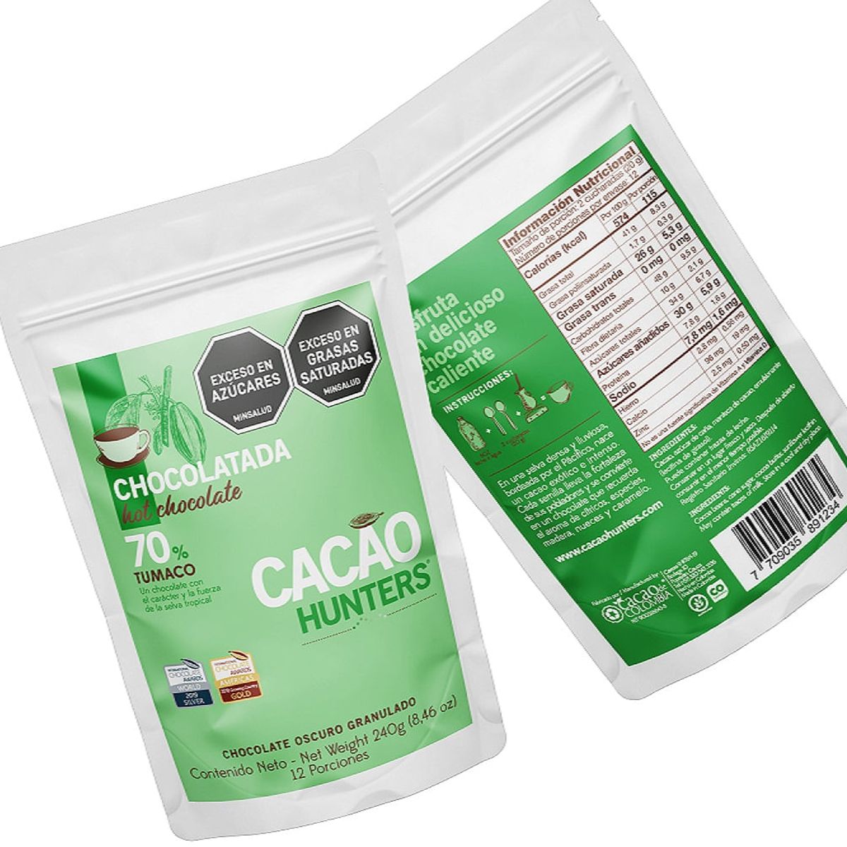 GENERICO - Chocolatada Cacao Hunters 70% Tumaco X 240gr