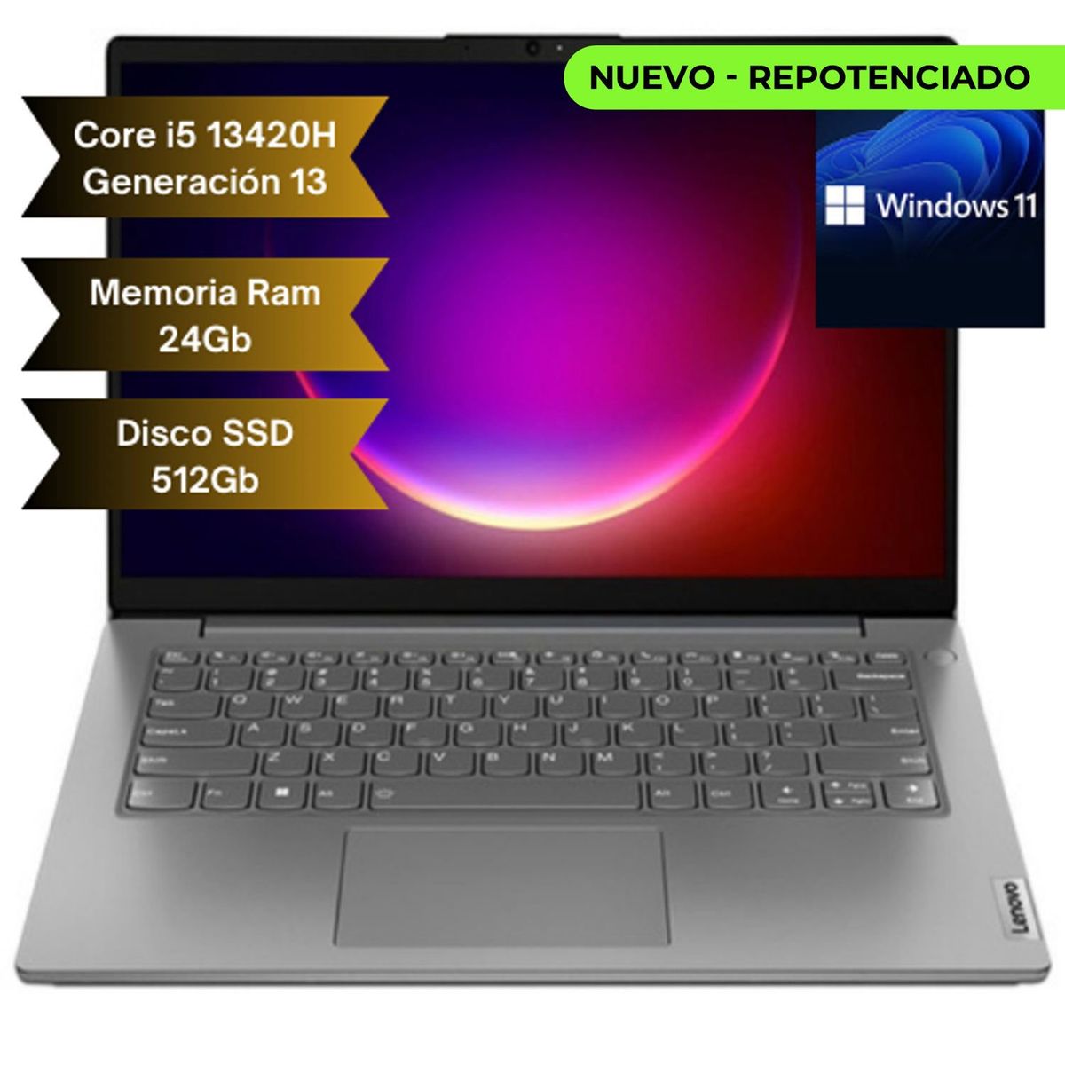 LENOVO - Portatil Lenovo Intel Core i5 13420H - Ram 24Gb - SSD 512Gb - Win 11 - 14" FHD.