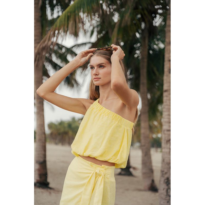 TOUCHE BALNEAIRE - Blusa corta con volumen de un hombro y elástico en escote Ref 0A61051