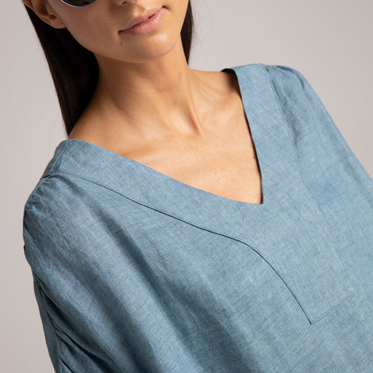 TOUCHE BALNEAIRE - Blusa corta con detalle fruncido Color Azul Denim Ref 0A70051