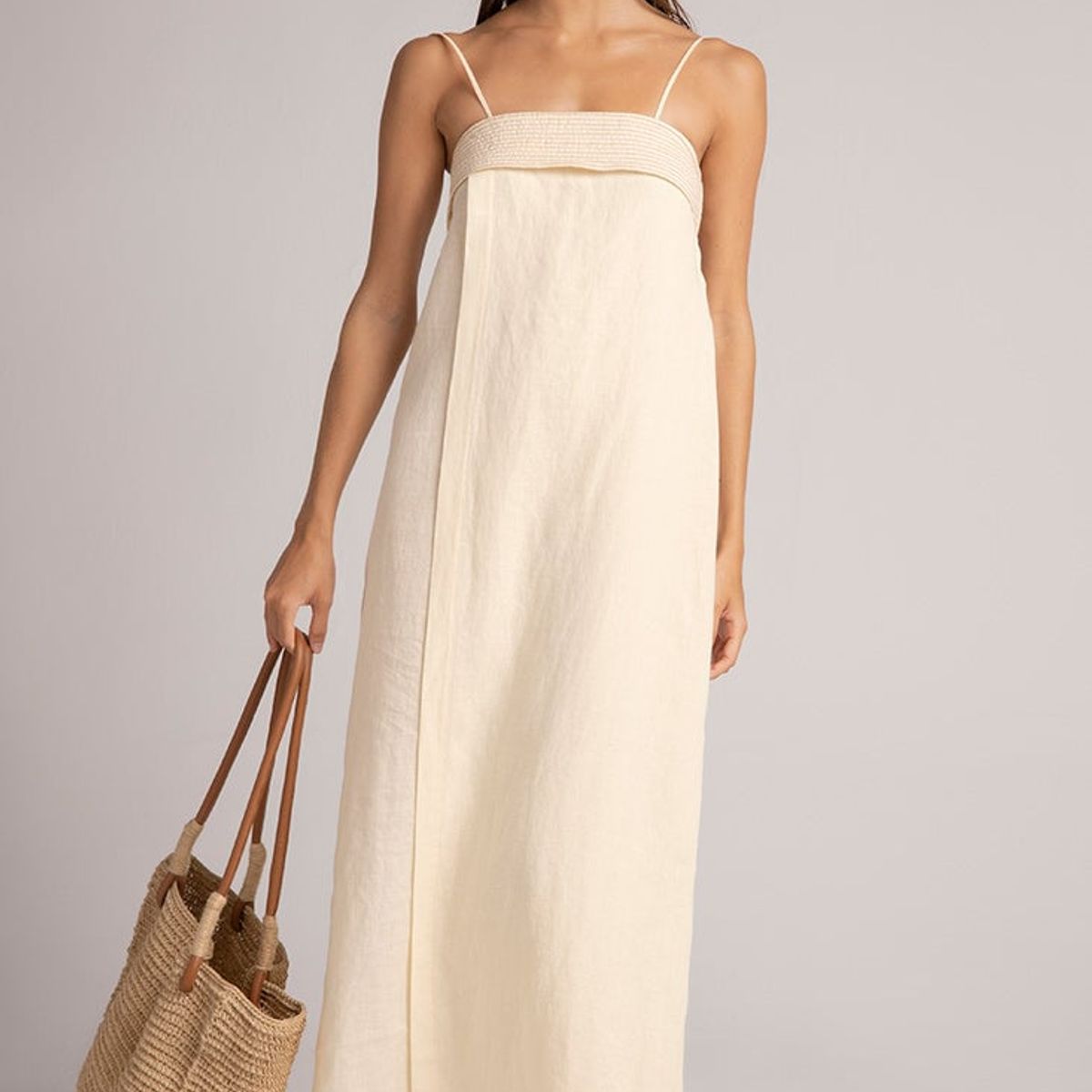 TOUCHE BALNEAIRE - Vestido recto cruzado con pespuntes en contraste en escote