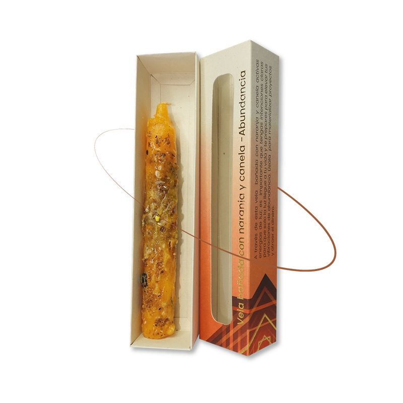 CUARZOS & ANGELES - VELA BAÑADA CON NARANJA Y CANELA - ABUNDANCIA