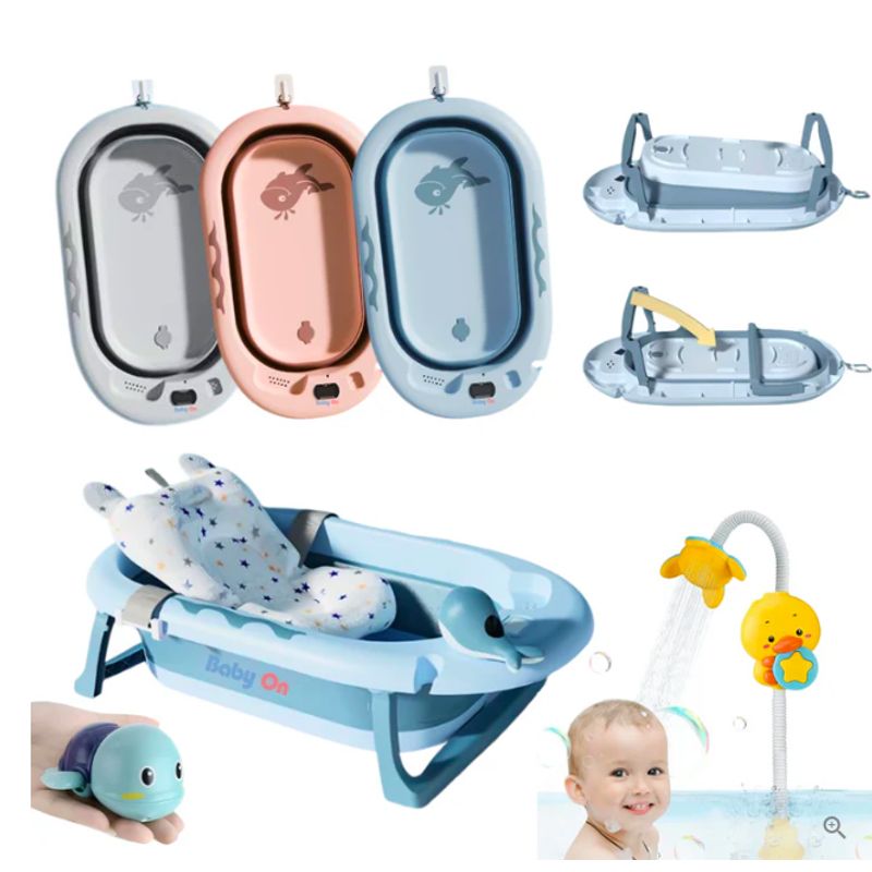 BABY ON - Bañera Tina Para Bebe Plegable Con Termometro Digital+Cojín