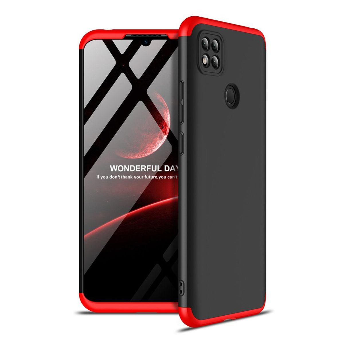 GENERICO - Funda Carcasa Estuche Protector Para Redmi 9C Negro con Rojo