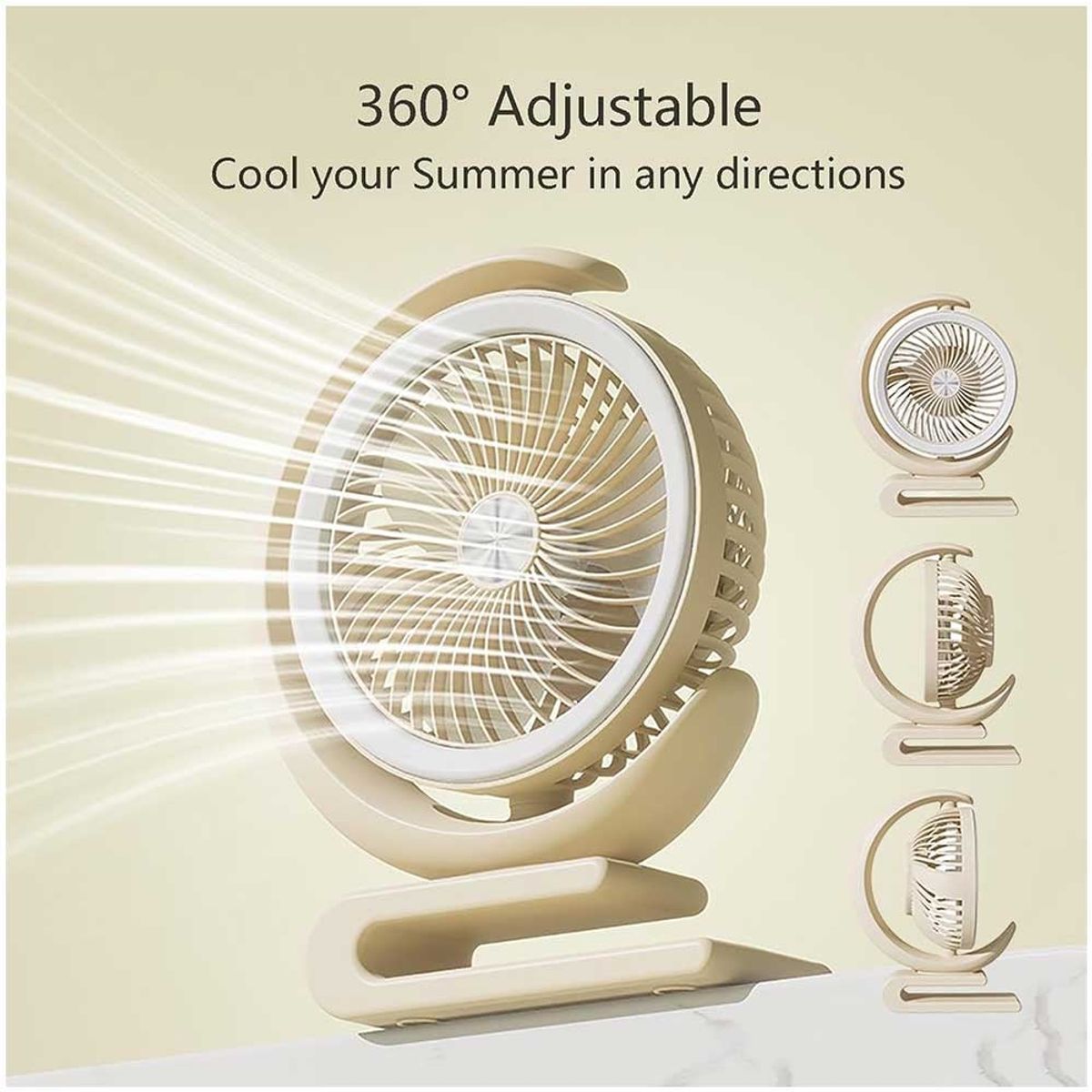 ONE PIXEL - Ventilador Recargable Portátil Personal Con Luz LED Curvo Giratorio