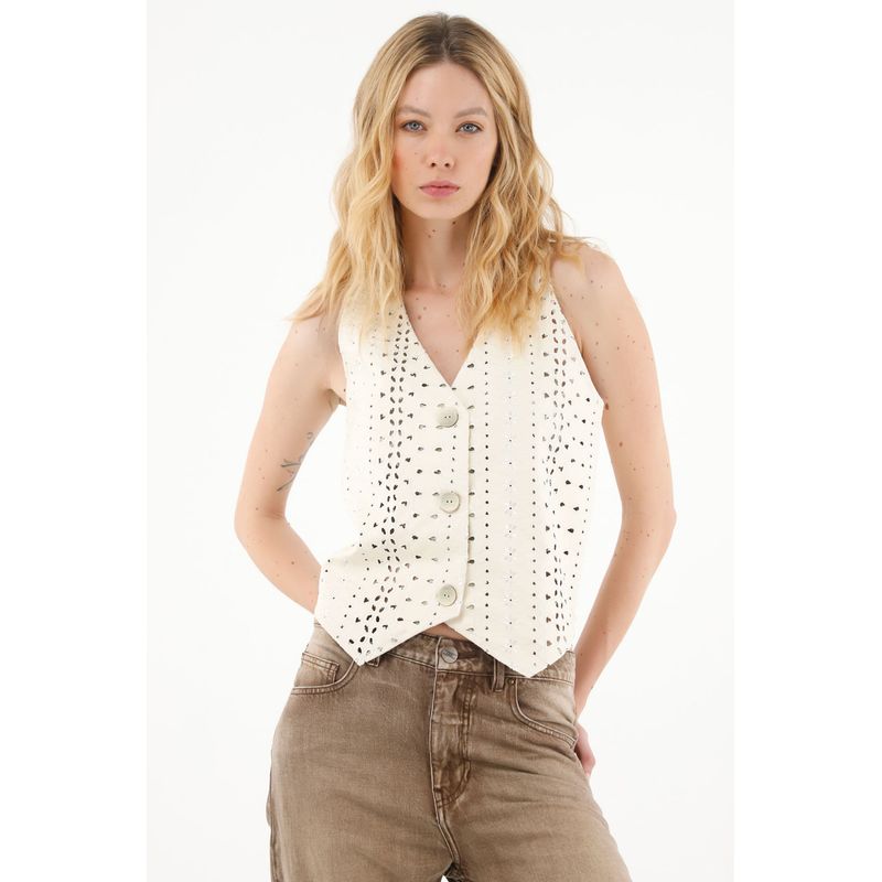 TENNIS - Chaleco en ojalillo con botones para mujer