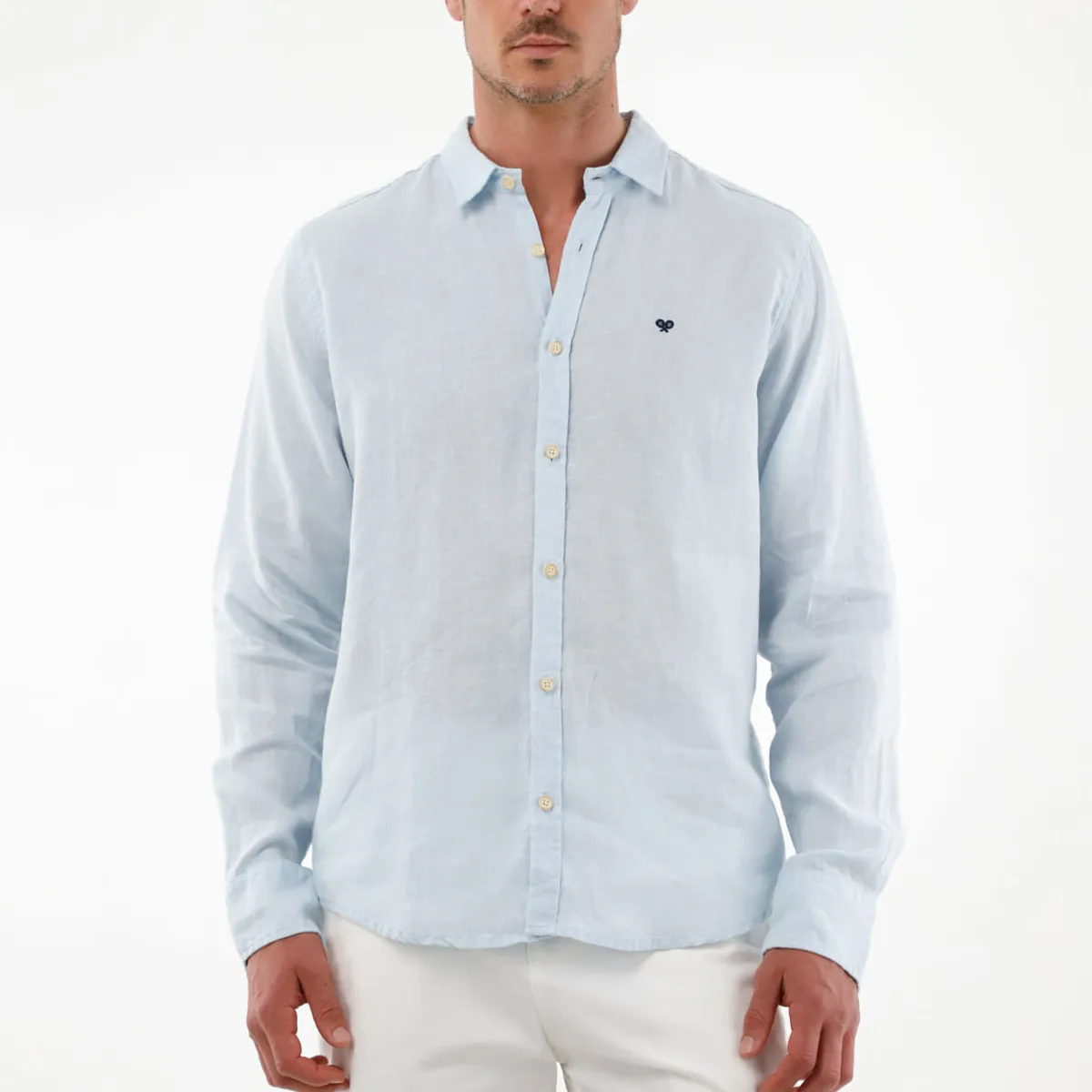 TENNIS - Camisa azul en lino para hombre