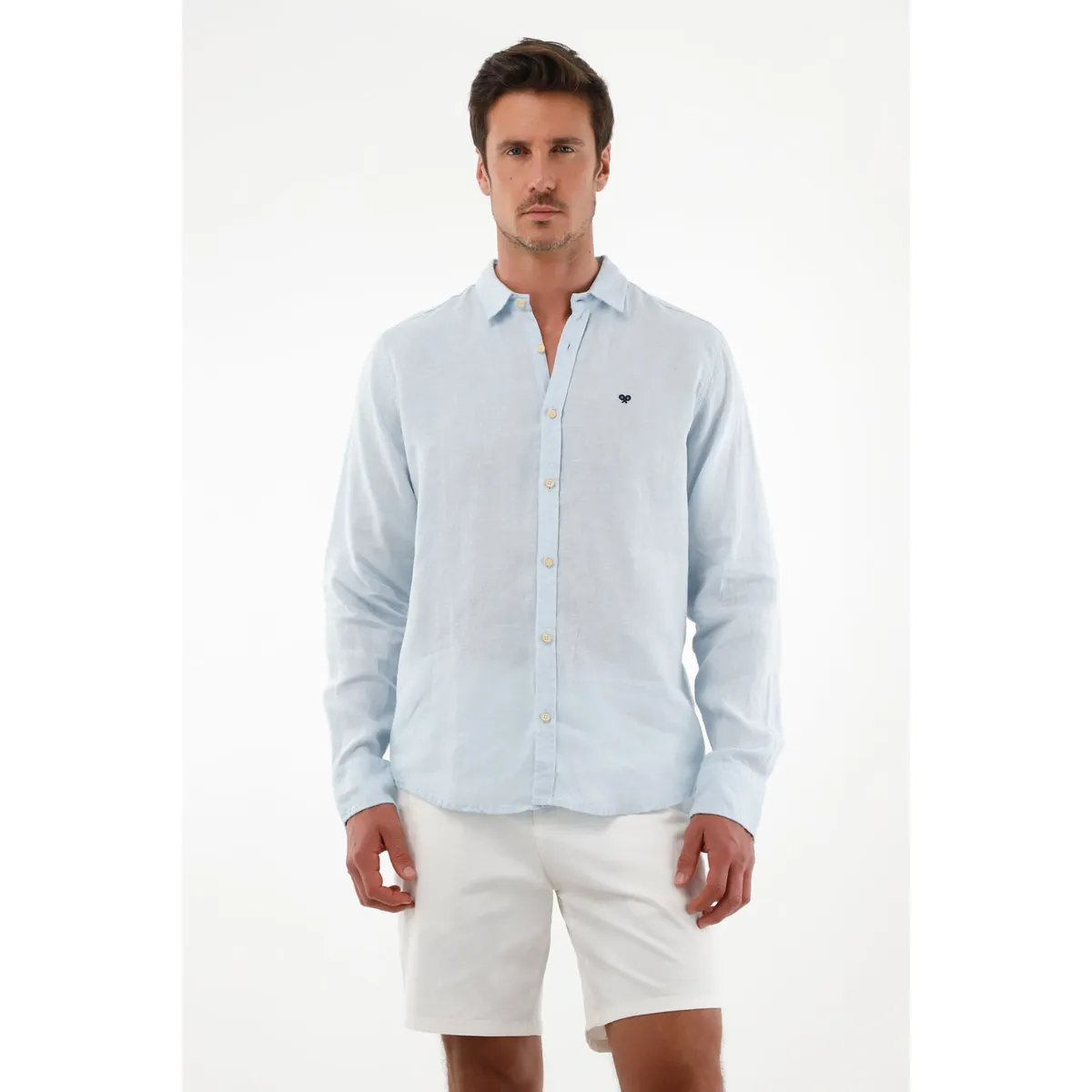 TENNIS - Camisa azul en lino para hombre