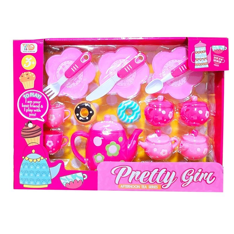 GENERICO - Juego Set Te Tetera Pocillos Platos Cubiertos Flores Cocina