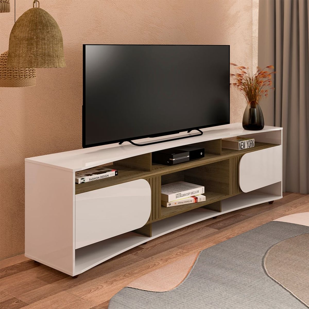 BERTOLINI - Mueble para TV 86 en MPD 220cm pino con blanco-