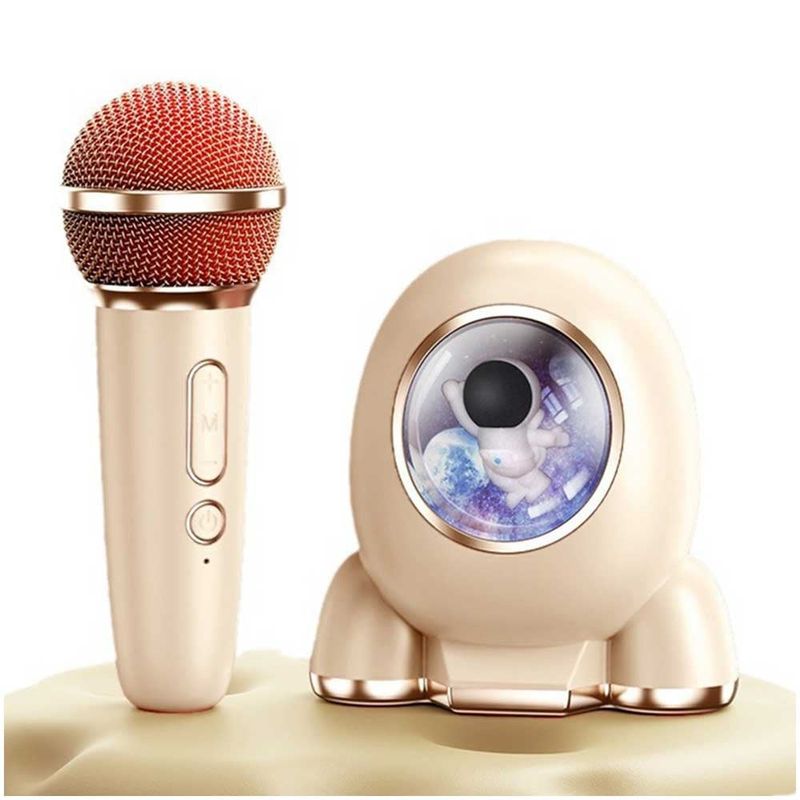 ONE PIXEL - Kit Karaoke Parlante Y Micrófono Astronauta Bluetooth Beige