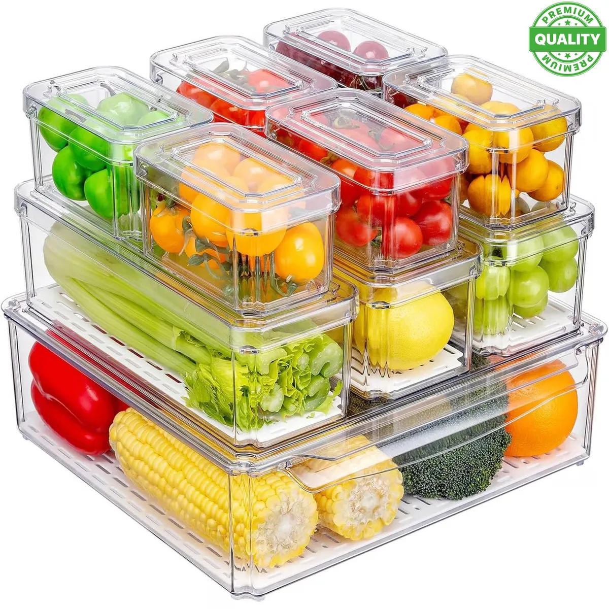 ONE PIXEL - Organizador Nevera Cocina Set 10 Contenedores Con Tapa One Pixel