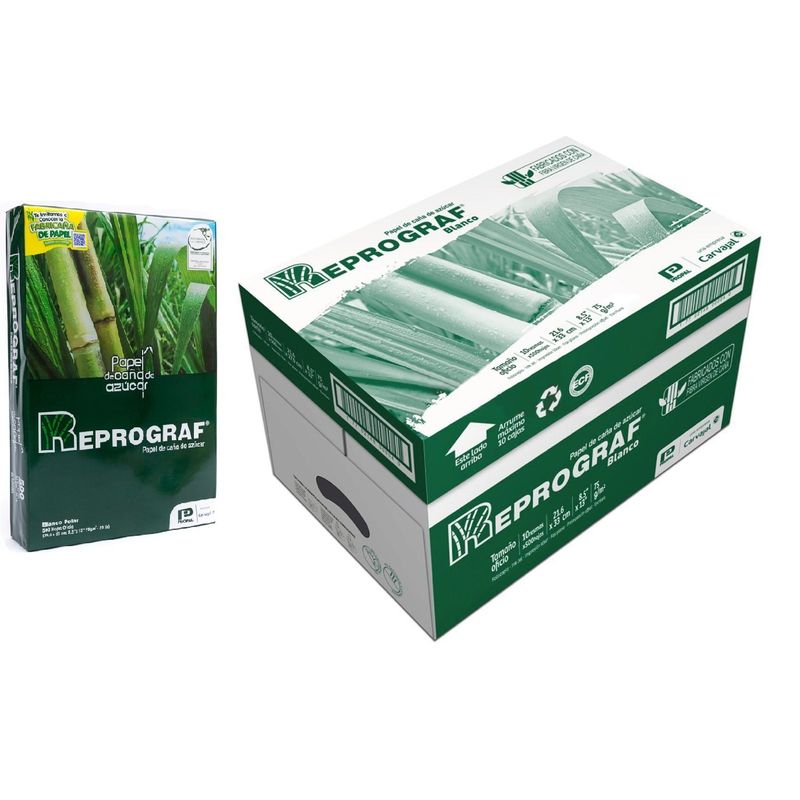 REPROGRAF - Resma Oficio Bond Reprograf 75 gr, 500 Hojas, Caja X 10