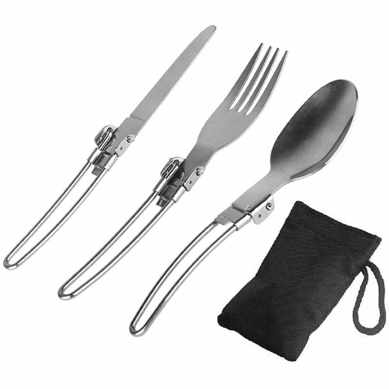 GENERICO - Cubiertos Portatiles Plegables X 3 Camping Acero Inoxidable
