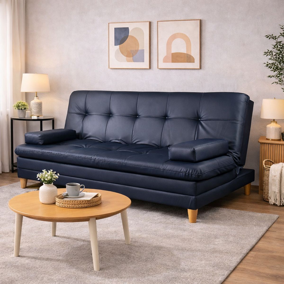 DECOLUM - Sofácama tous 3 posiciones tela sintético antirasguño Azul Noche