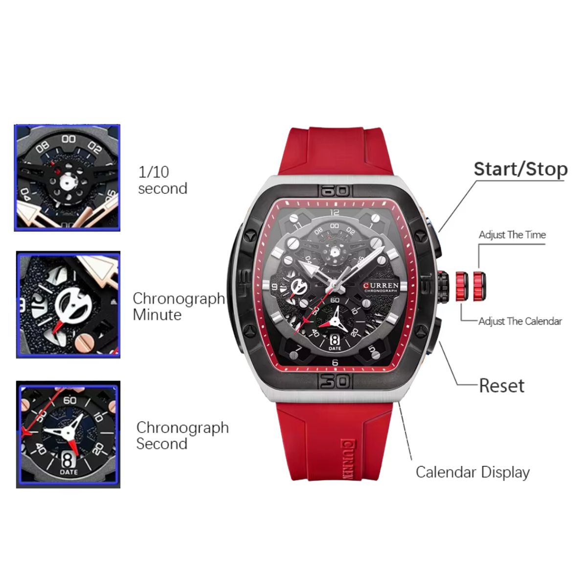 CURREN - Reloj Curren Modelo 8443 Deportivo Casual - Rojo