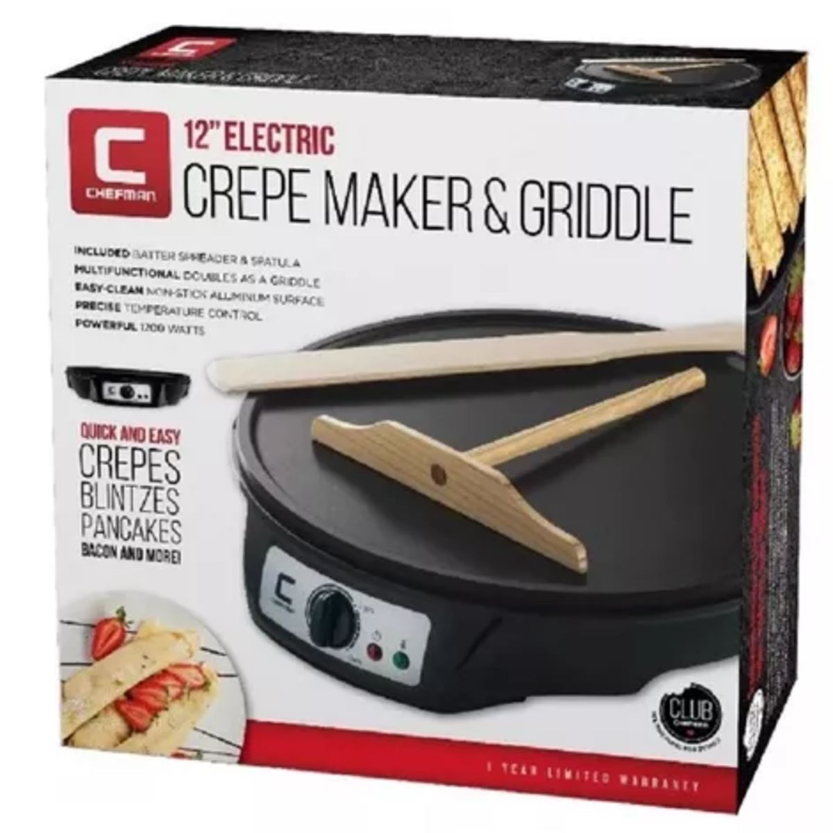 CHEFMAN - Maquina De Hacer Crepes 30 Cms Chefman Negro