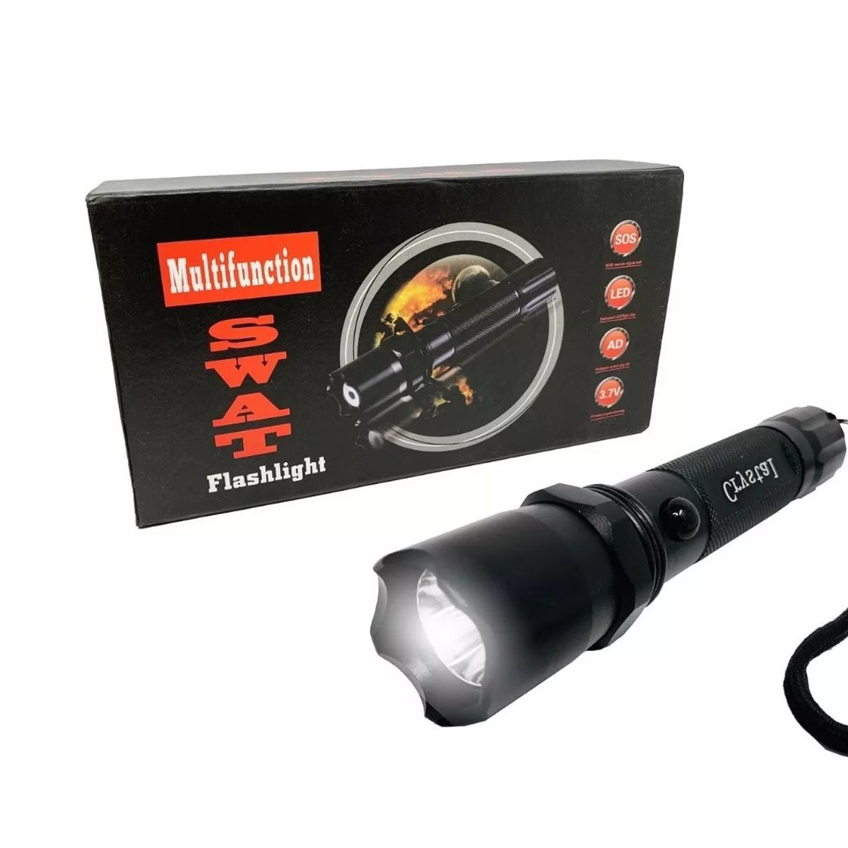 GENERICO - Linterna Tactica Swat Led Metálica Recargable Czoom Brujula Linterna Negro Luz Blanco
