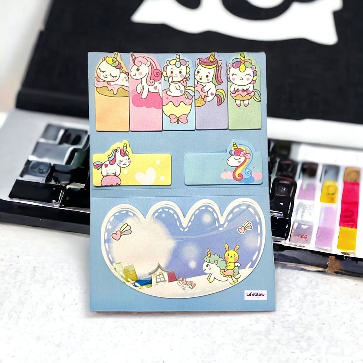 GENERICO - Post-it Notas Adhesivas Kawaii Unicornios Azul