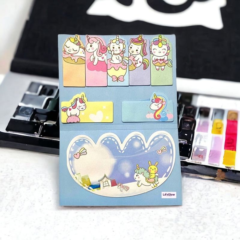 GENERICO - Post-it Notas Adhesivas Kawaii Unicornios Azul