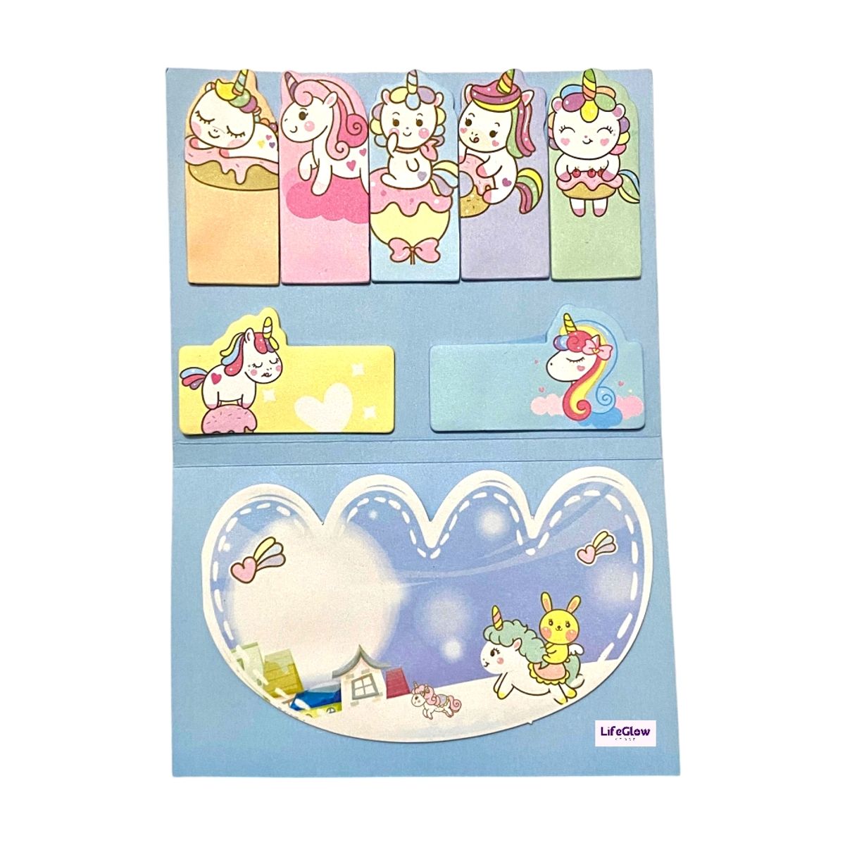 GENERICO - Post-it Notas Adhesivas Kawaii Unicornios Azul