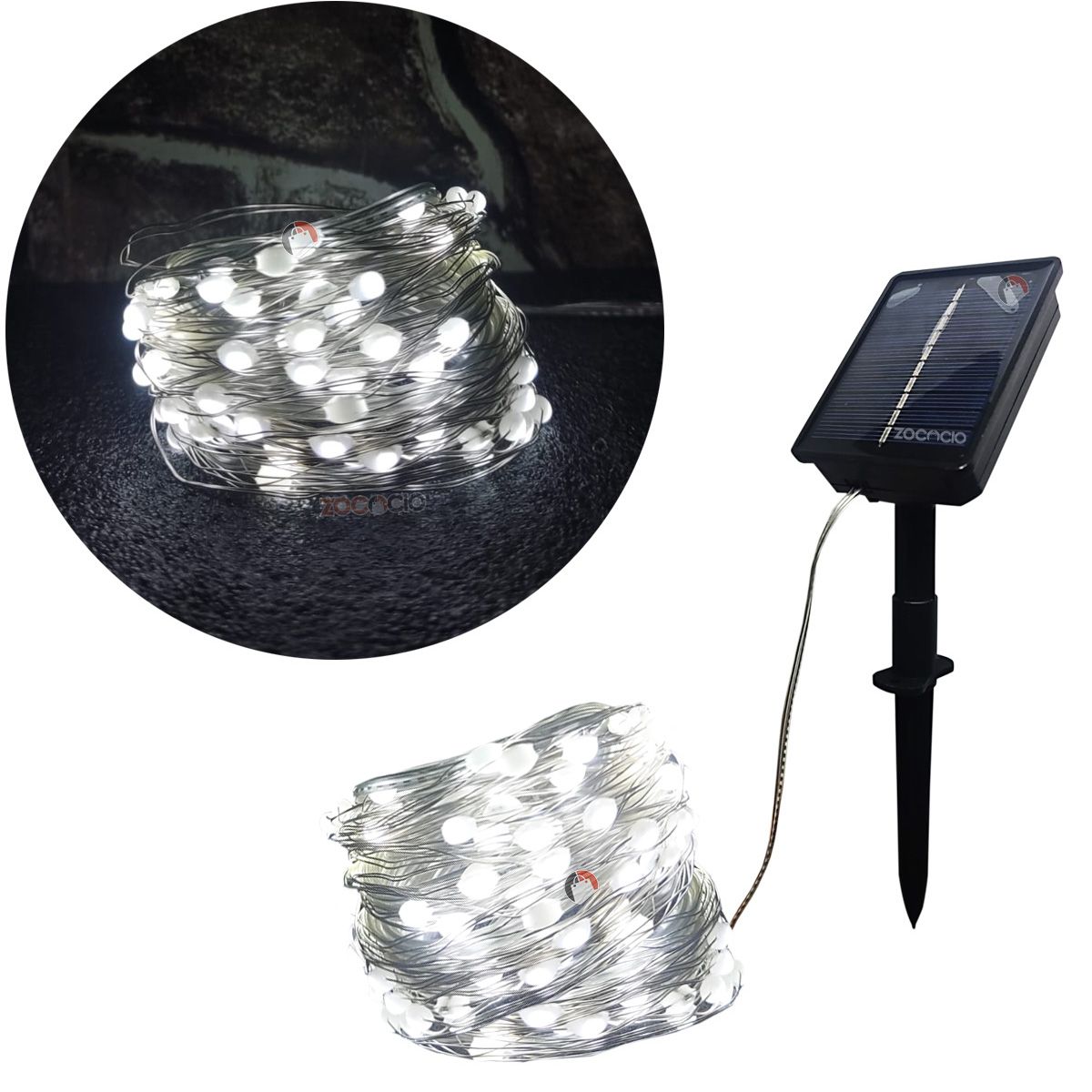 ZOCOCIO - Instalación Guirnalda De Alambre 200 Leds De Panel Solar Blanco