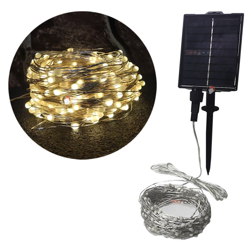 ZOCOCIO - Instalación Alambre 300 Leds con control Panel Solar Usb Calido