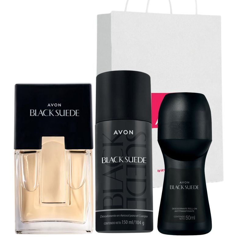 AVON - Set Perfume + Desodorante + Aerosol  Black Suede Avon