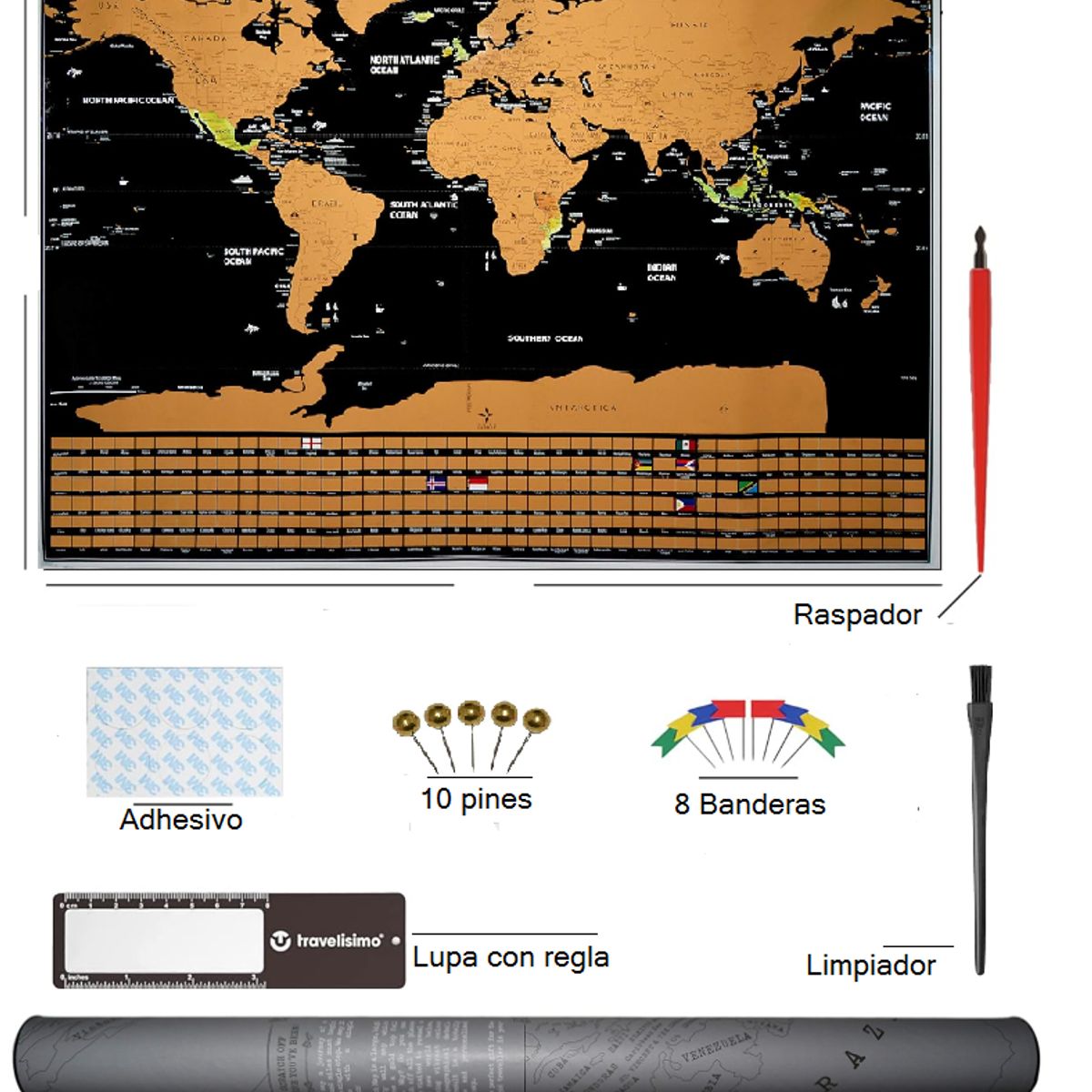 GENERAC - Mapamundi Mapa Raspar Del Mundo + Accesorios Y Tubo 2656507464