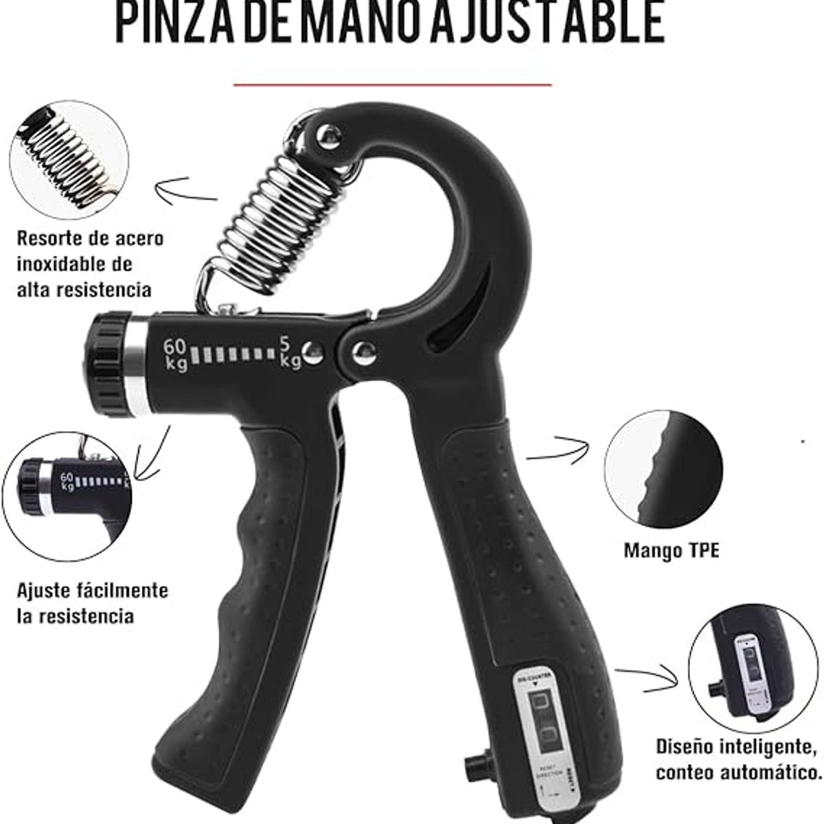 GENERICO - Kit Hand Grip 5 en 1 ejercitadores Mano Muñeca Antebrazo