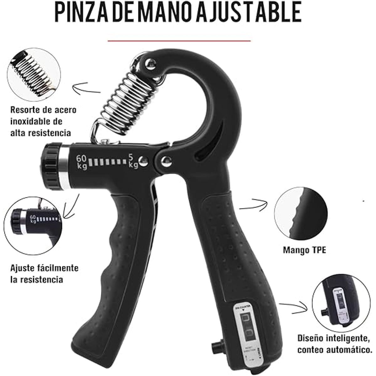 GENERICO - Kit Hand Grip 5 en 1 ejercitadores Mano Muñeca Antebrazo