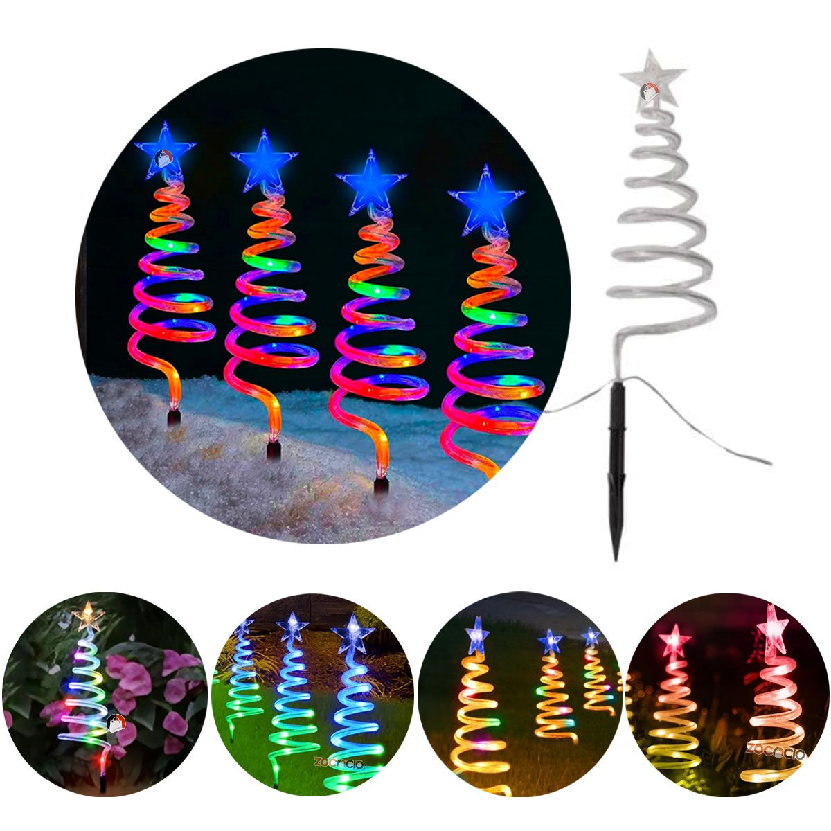 ZOCOCIO - 4 Luces En Espiral Forma De Árbol Navideño Con Control