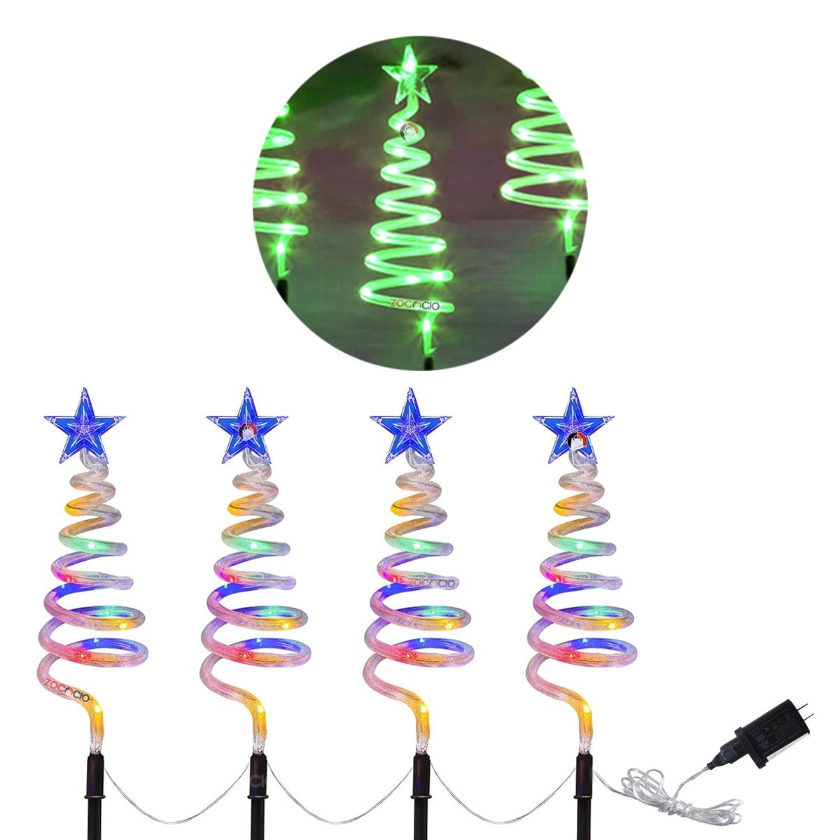 ZOCOCIO - 4 Luces En Espiral Forma De Árbol Navideño Con Control