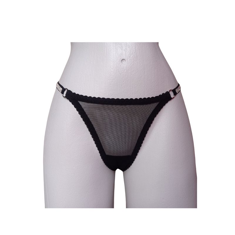 GENERICO - Tanga hilo Negra con brillos ropa interior sensual
