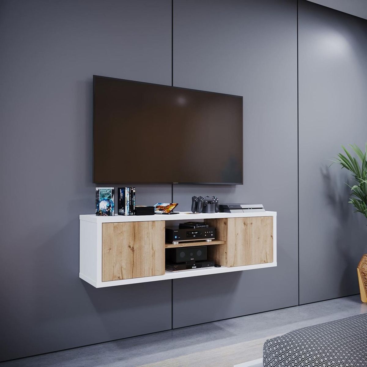 MADERKIT - Mesa TV GOOD M01591MT Color Duna Blanco