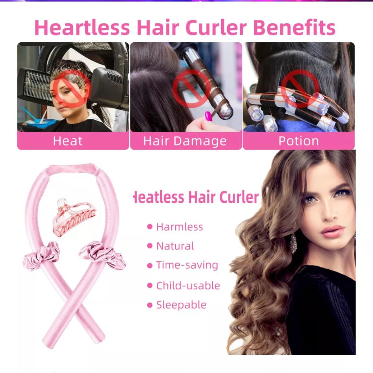 GENERICO - Rizador de Pelo Sin Calor con Diadema para Ondas en Cabello Largo