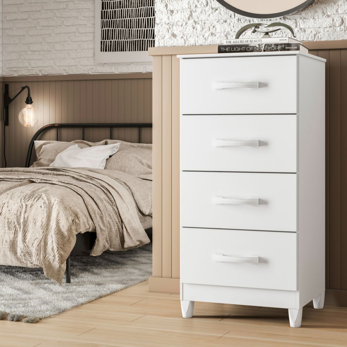 AKIVOY - Comoda Mobi 4 Cajones 105x50x40 Color Blanco