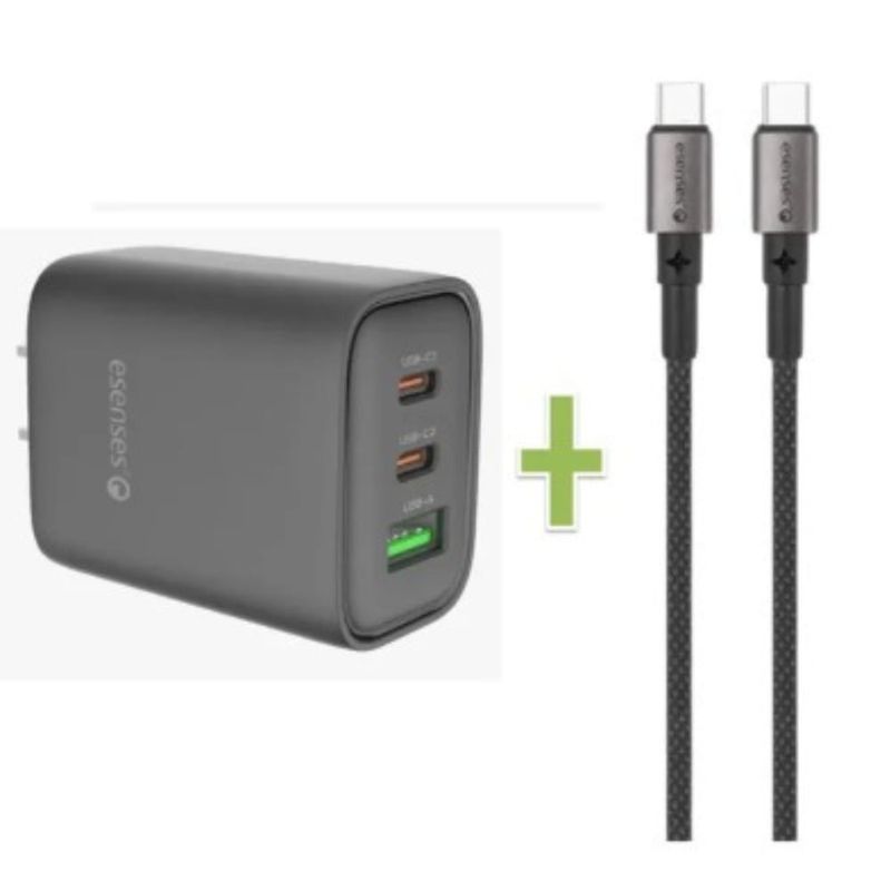 ESENSES - Combo Cargador de Pared ESENSES 65 watts + Cable USB-C A USB-C