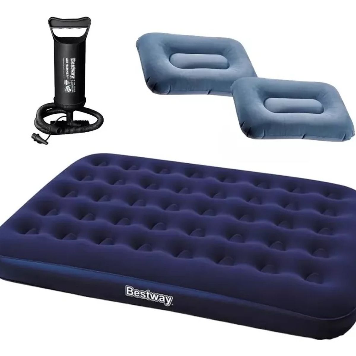GENERICO - Colchón Inflable Doble Camping Hogar + 2 Almohadas Inflador