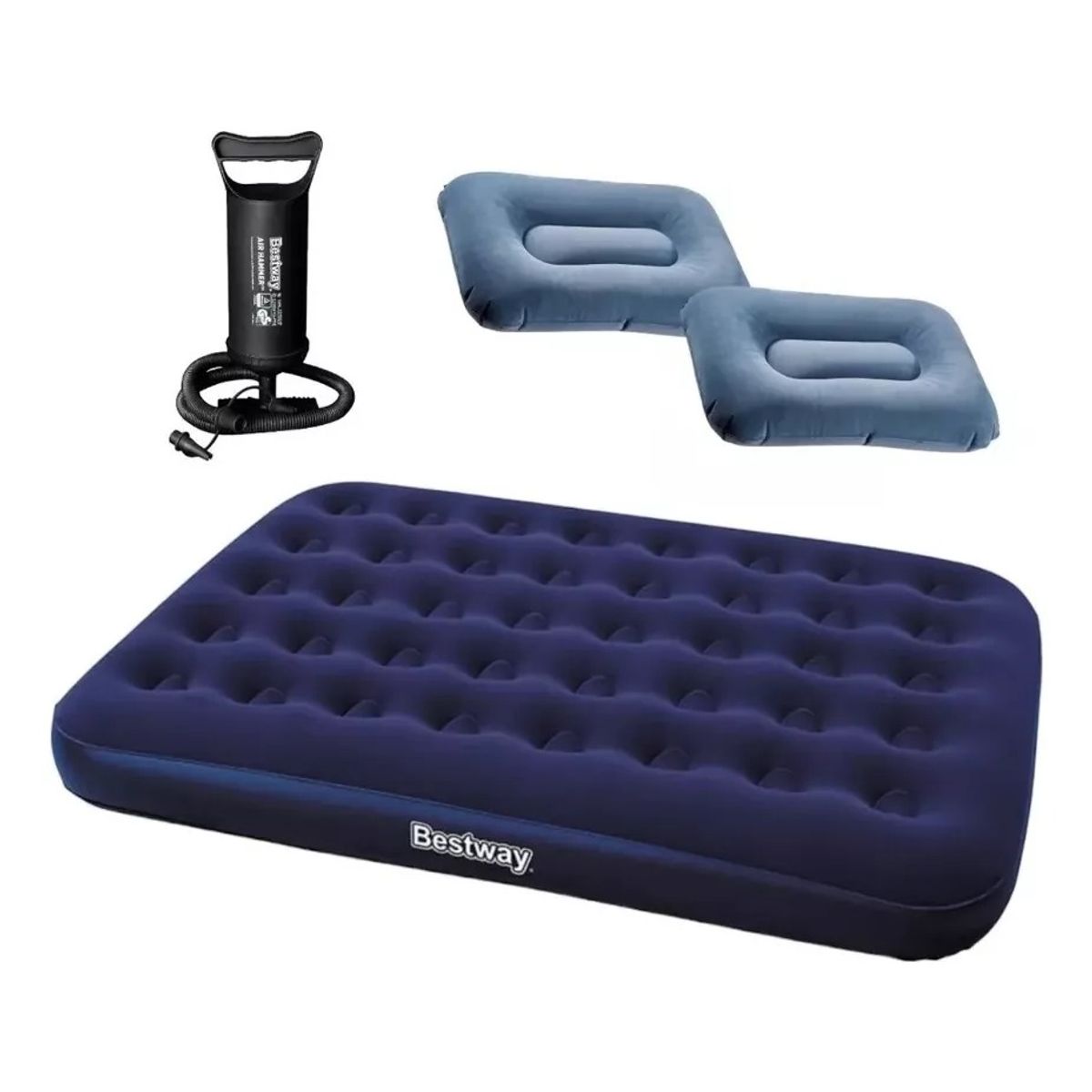 GENERICO - Colchón Inflable Doble Camping Hogar + 2 Almohadas Inflador