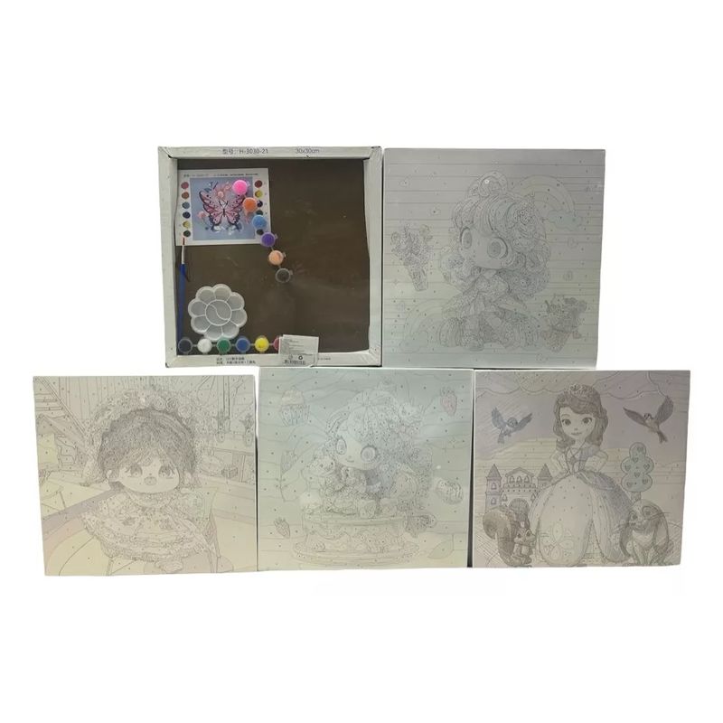 GENERICO - Kit Lienzo Cuadro Mediano Pinturas Acuarelas Niños Paleta