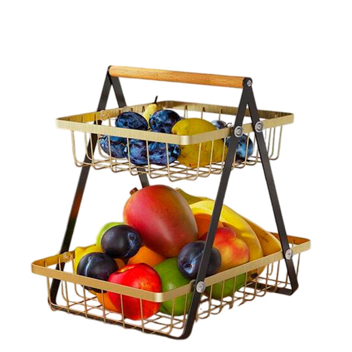 GENERICO - Frutero De Mesa Vialambre Sas, Alambre, 1 Unidad, 2 Canastas  dorado