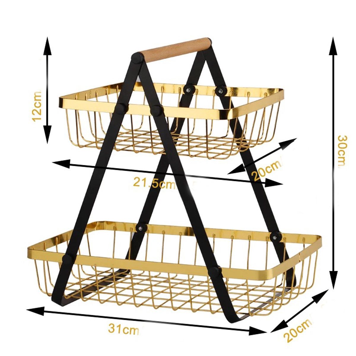 GENERICO - Frutero De Mesa Vialambre Sas, Alambre, 1 Unidad, 2 Canastas  dorado