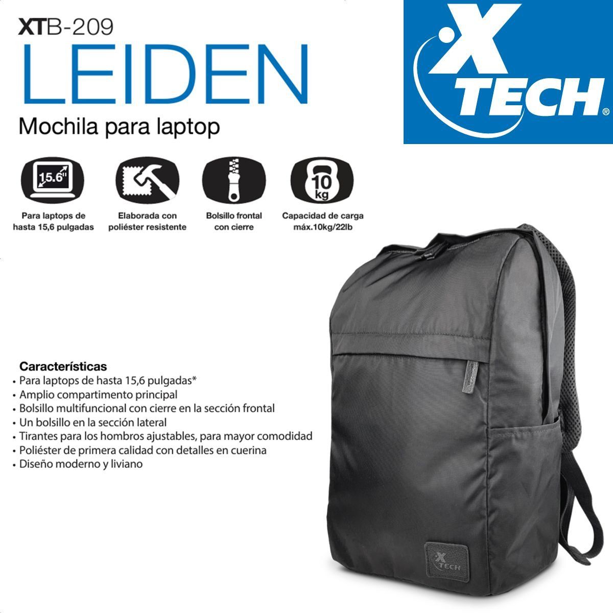XTECH - Morral Xtech Xtb-209 Leiden Laptop 15.6 Moderno Y Liviano