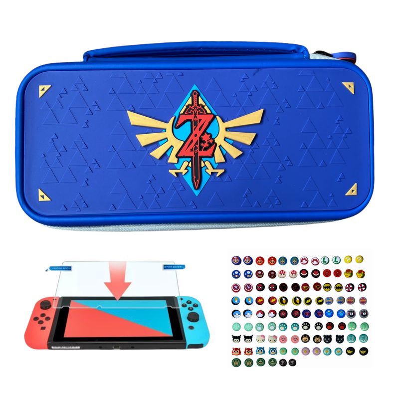 GENERICO - Estuche Edicion Z Azul + Vidrio + 2 Grips Compatible Switch