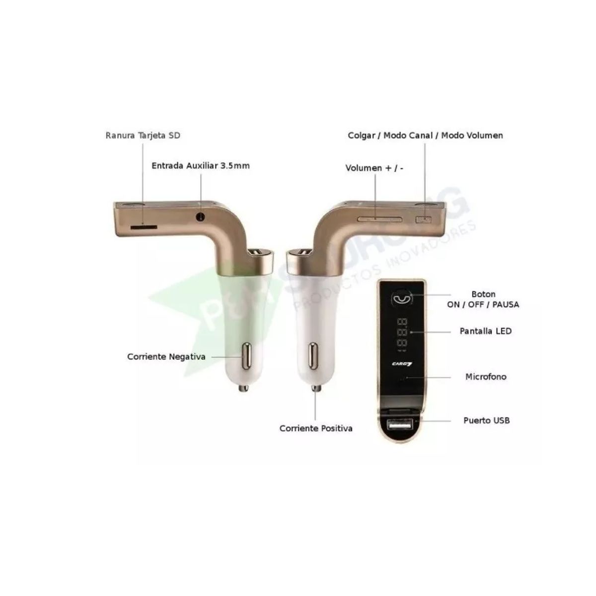 GENERICO - Receptor Bluetooth Autos Transmisor Car G7 Carga Usb Negro