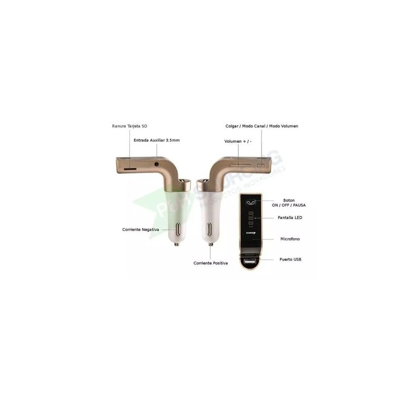 GENERICO - Receptor Bluetooth Autos Transmisor Car G7 Carga Usb Negro